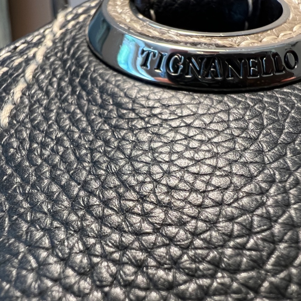 Large Black and Cream Leather Tignanello Handbag - Picture 6 of 9